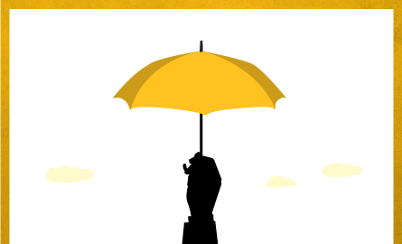 A hand sheltering a man from rain