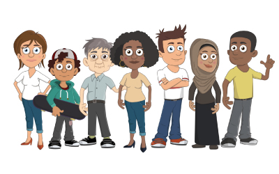 A picture of people of different cultures standing side by side.