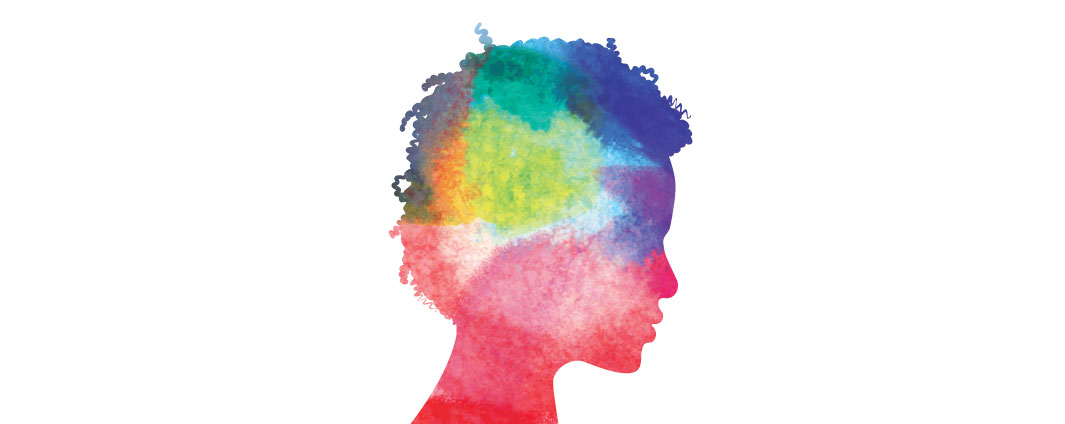 A colourful head with a white background