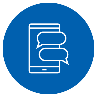 A vector image of a cellphone with two conversation bubbles