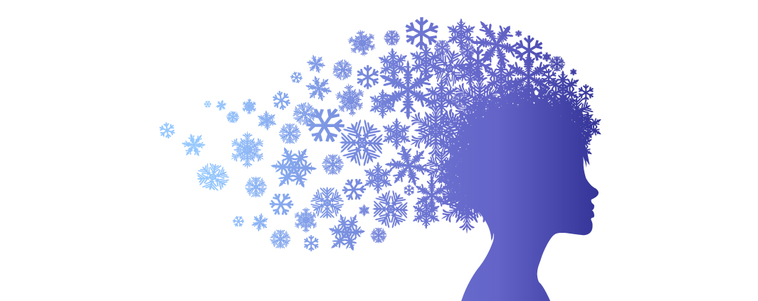 An illustrated head with snowflakes coming out of it
