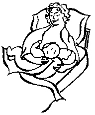 parent nursing twins laying in bed