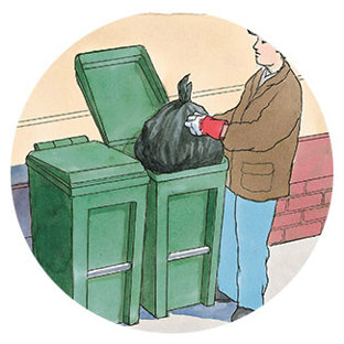 Person keeping outside garbage clean